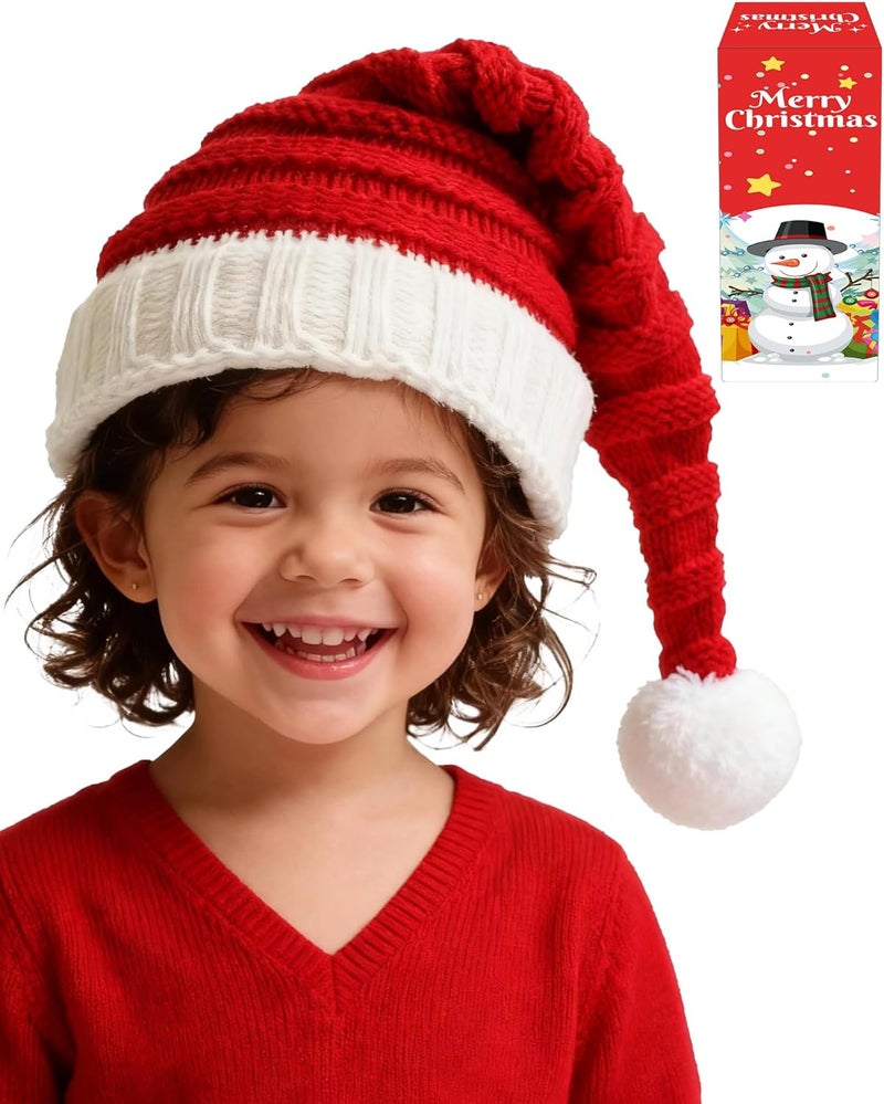 Asikkon Baby Christmas Knit Santa Hat Kids Knitted Beanie Hat for Infant Toddle 0 to 5 Years Old Red - Image 1